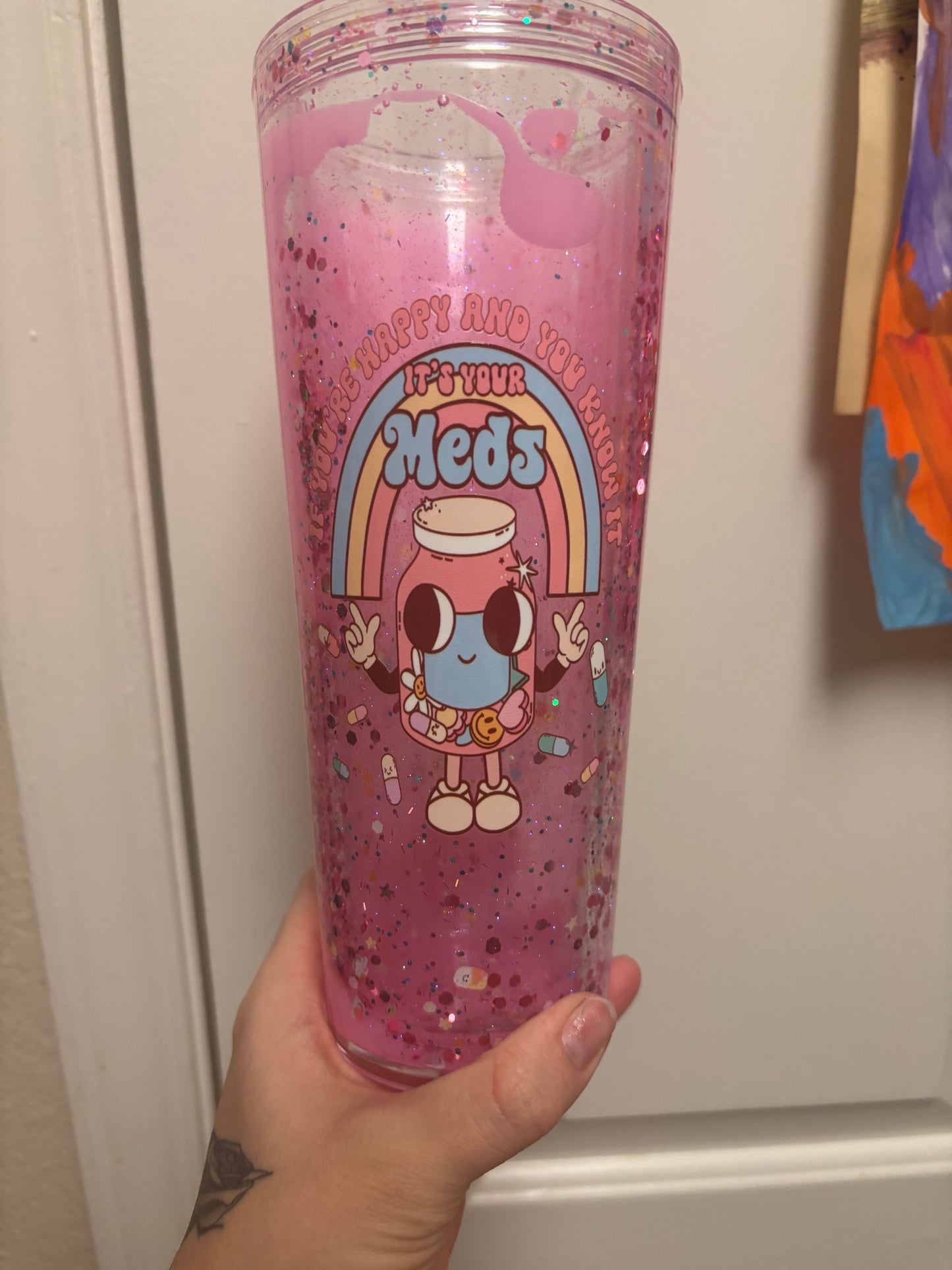 Dopa-Mean It – Pink Happy Pill Lava Tumbler 💊🌈